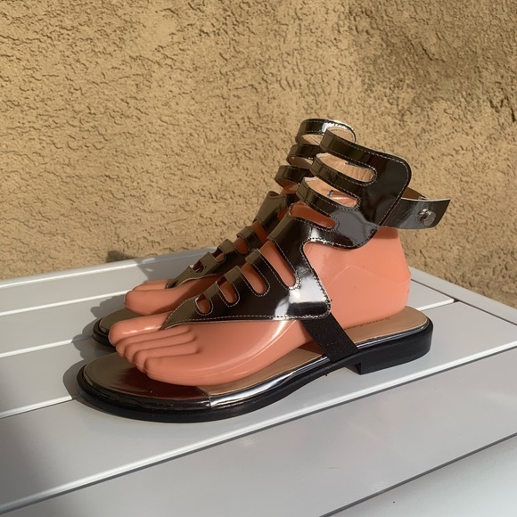 Perla Formentini gladiator metallic silver leather sandals 7.5 (European 38) - Picture 4 of 15